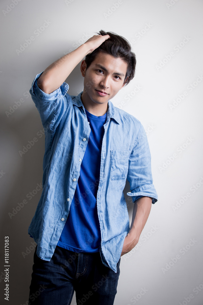 handsome man wear denim shirt