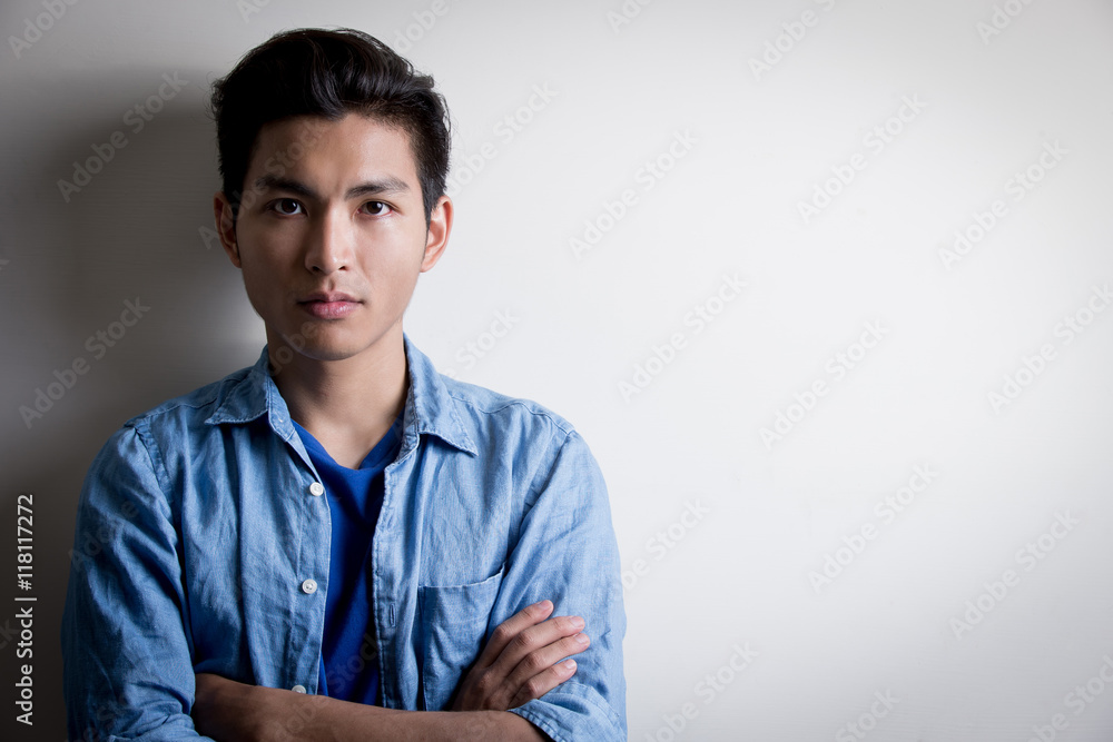 handsome man wear denim shirt