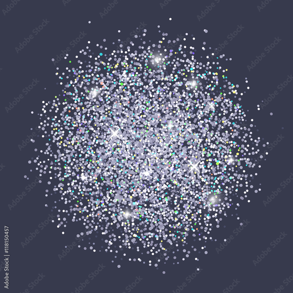 Silver shiny glitter on dark blue background