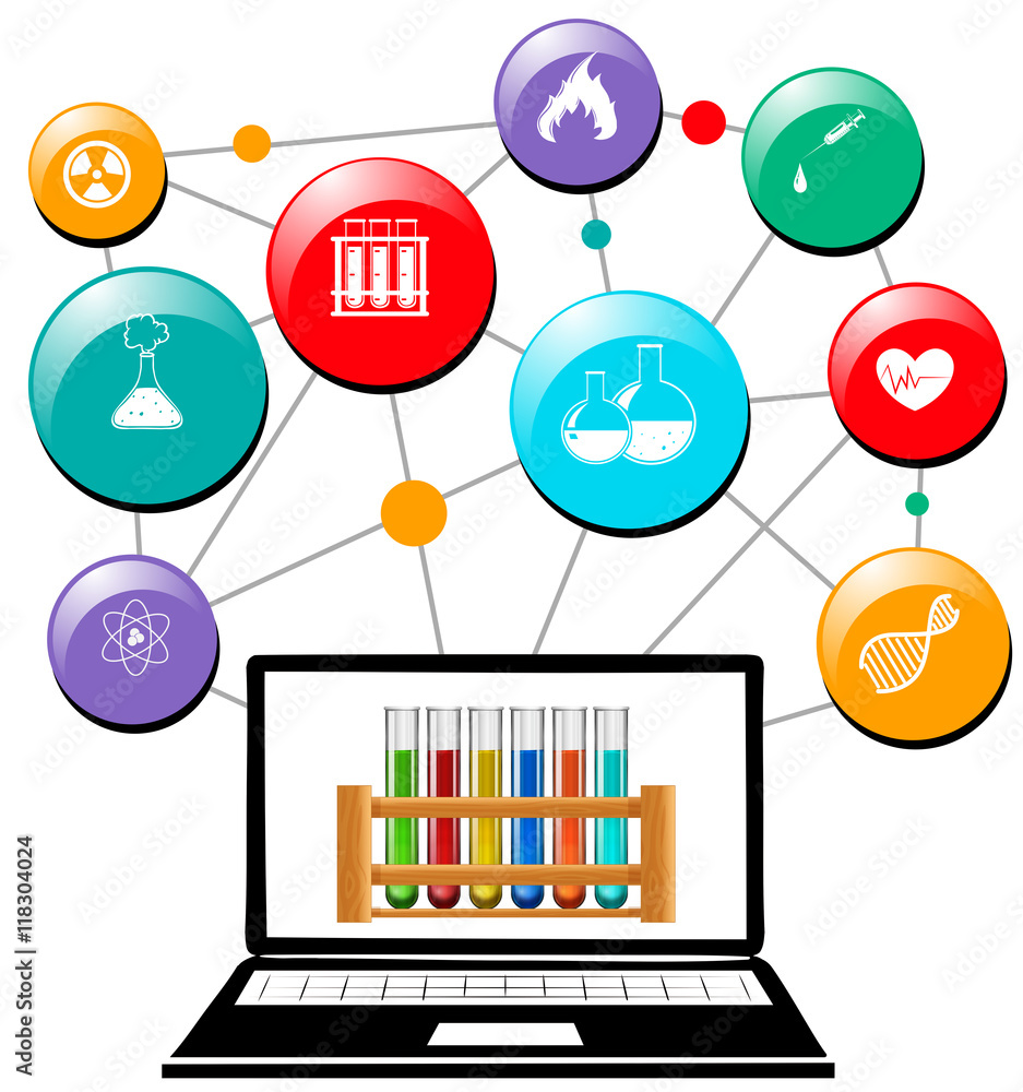 Science symbols on computer screen