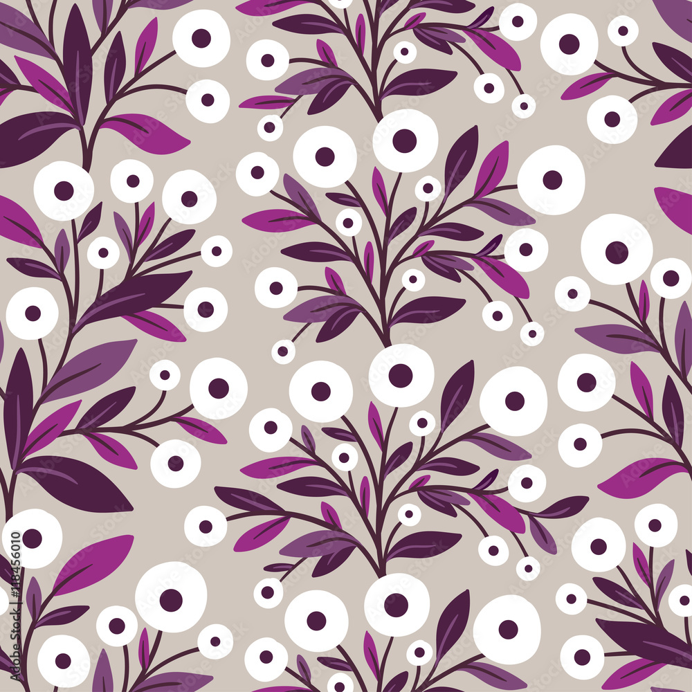 Vector seamless illustration with flowers on a gray background. Flower pattern.