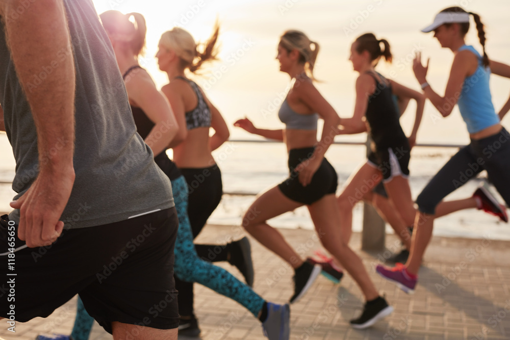 Young people training for marathon race