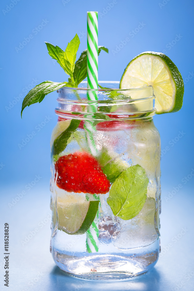 Fresh mojito cocktail with strawberries