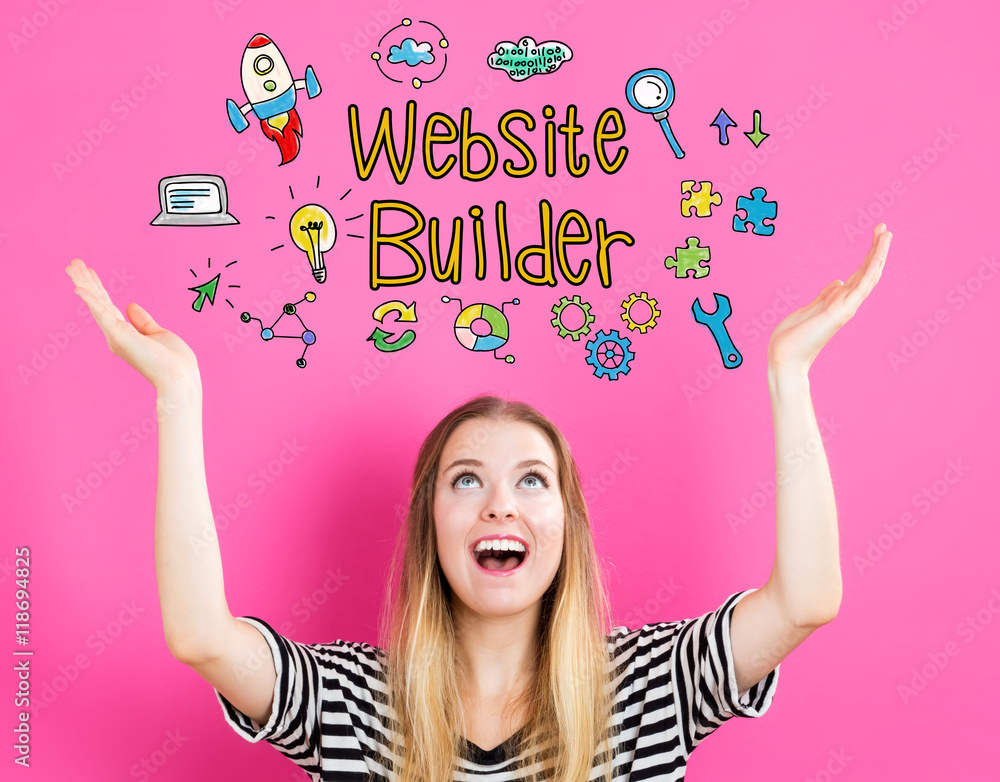 Website Builder concept with young woman