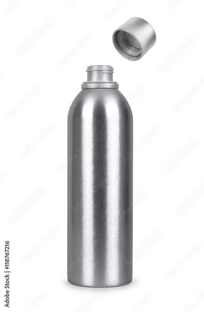 open metal bottle isolated on white background