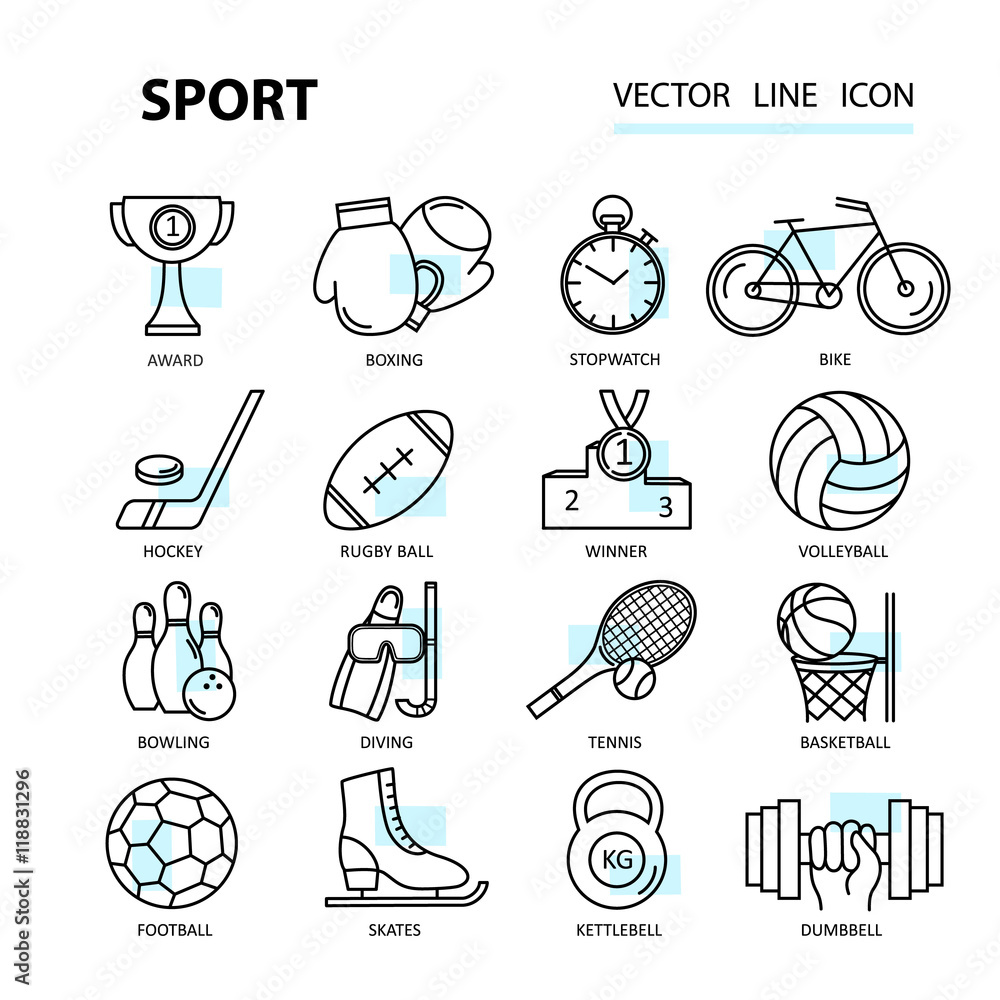 Set modern thin line web icons on sports themes.