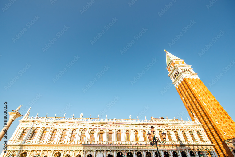 Saint Marks Campanile with Marciana library on the main square in Venice