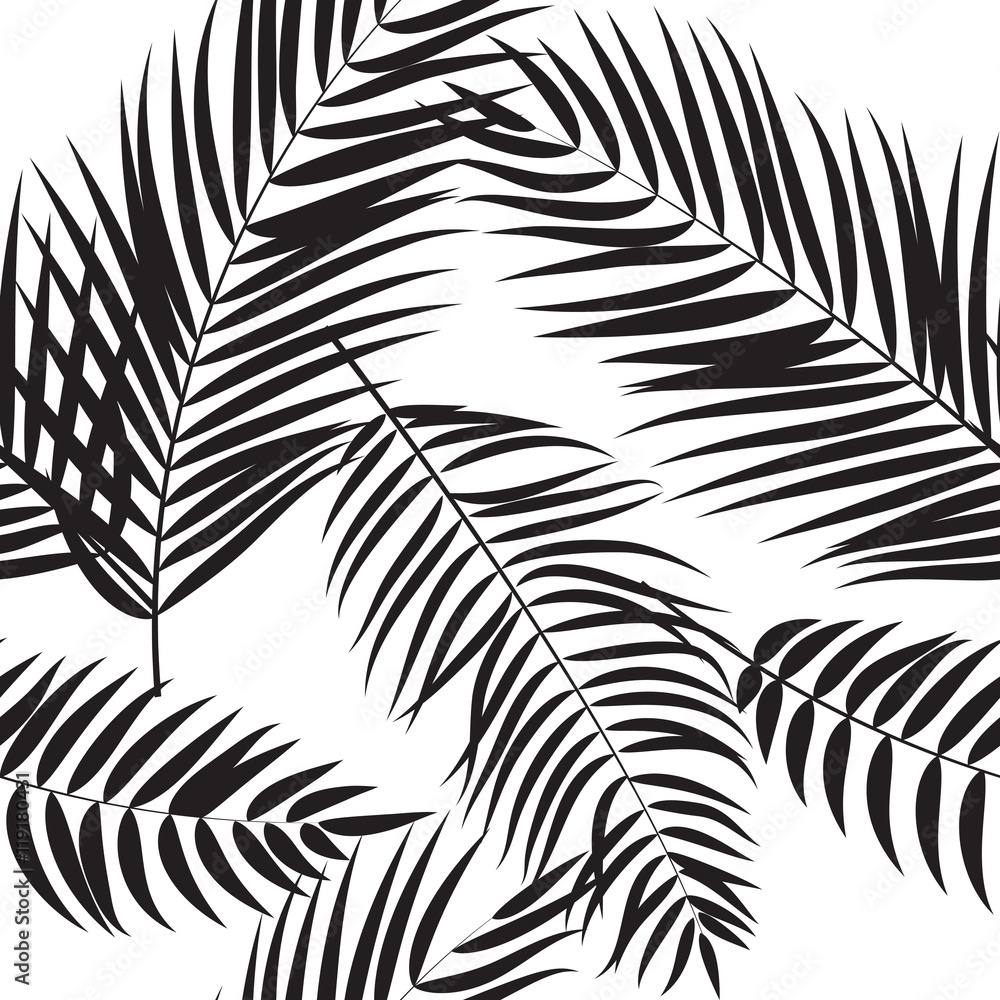 Beautifil Palm Tree Leaf  Silhouette Seamless Pattern Background