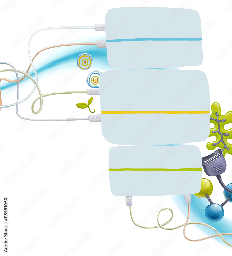 An illustrated blocks and elements on business and technology. For web design or graphic template us