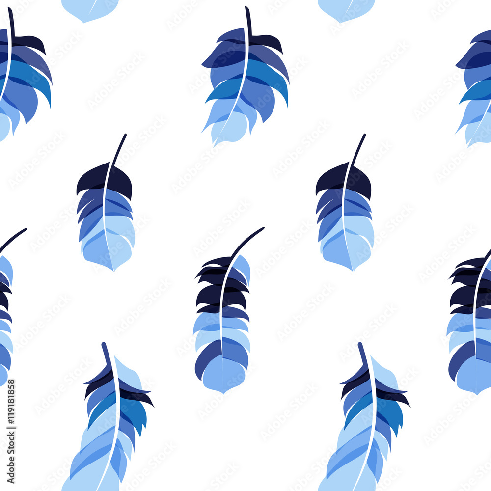 Bird Feather Hand Drawn Seamless Pattern Background Vector Illus