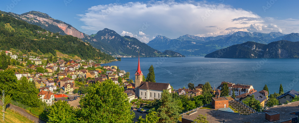 Town of Weggis at Lake Lucerne, Switzerland