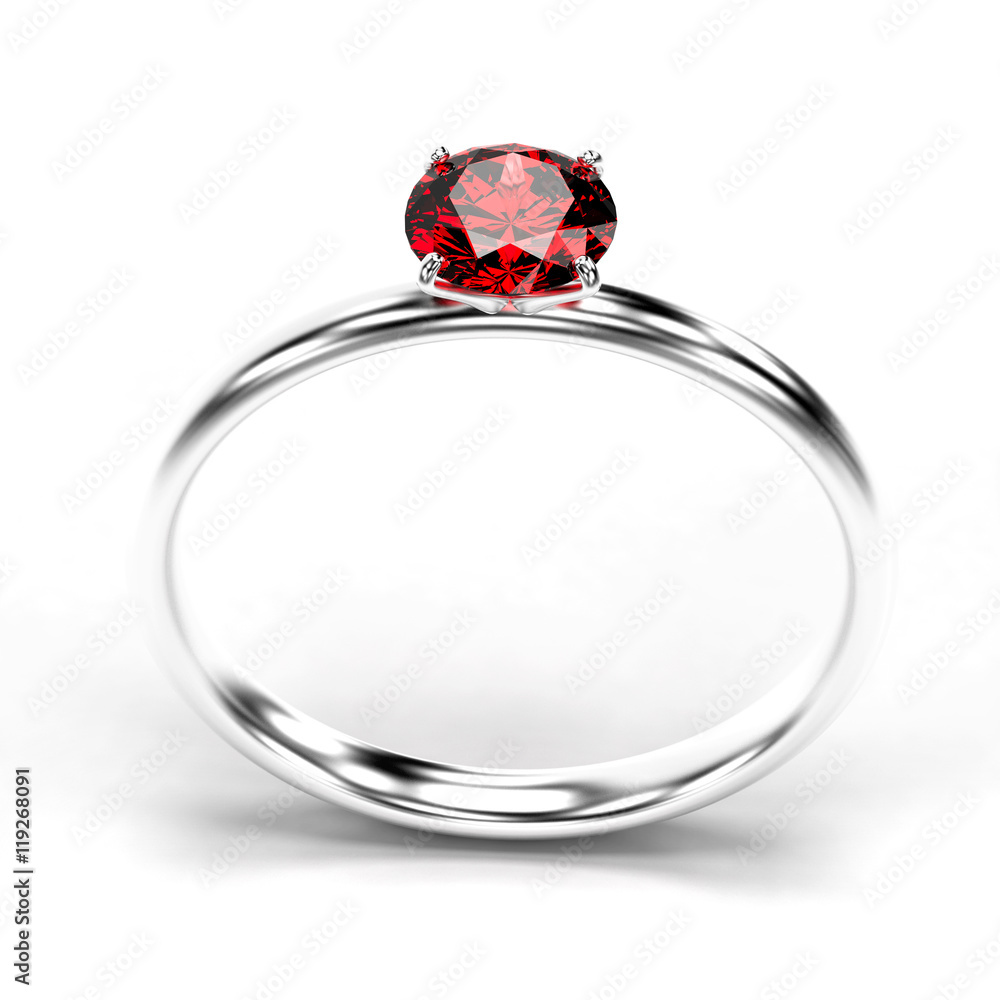 Red Diamond ring isolated on white background 3d render