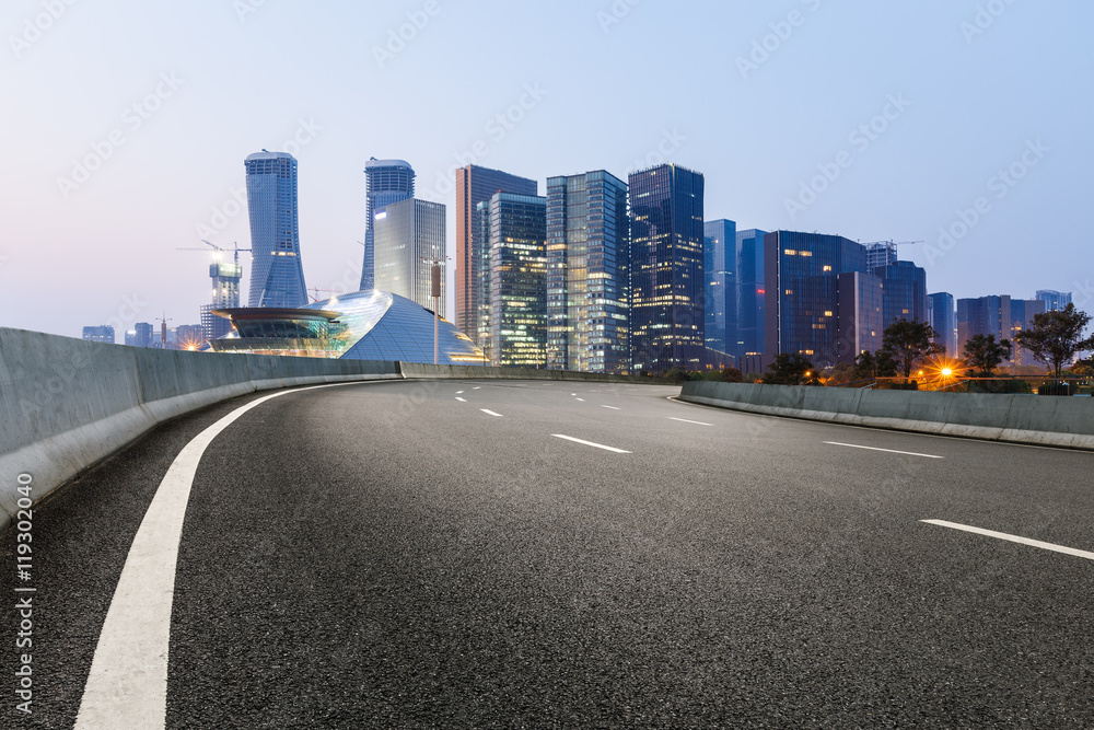 new asphalt road and the beautiful Cityscape in hangzhou