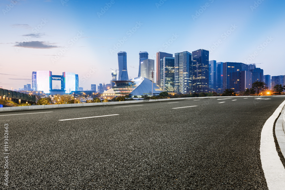 new asphalt road and the beautiful Cityscape in hangzhou