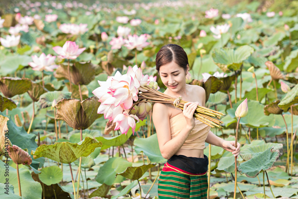 Asia women in Lotus Gardens