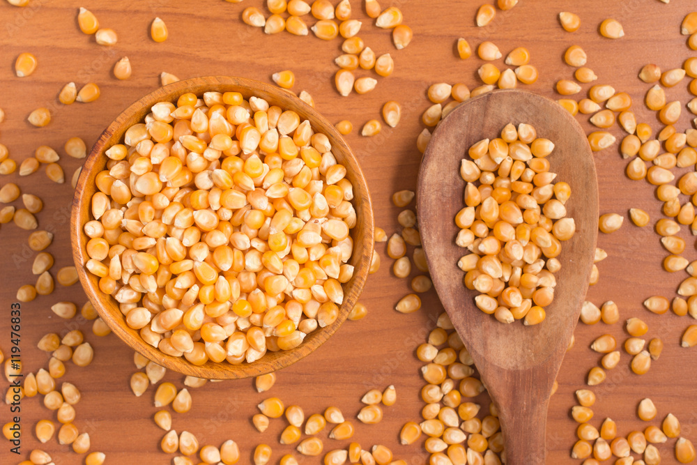 Corn into a bowl. PopCorn