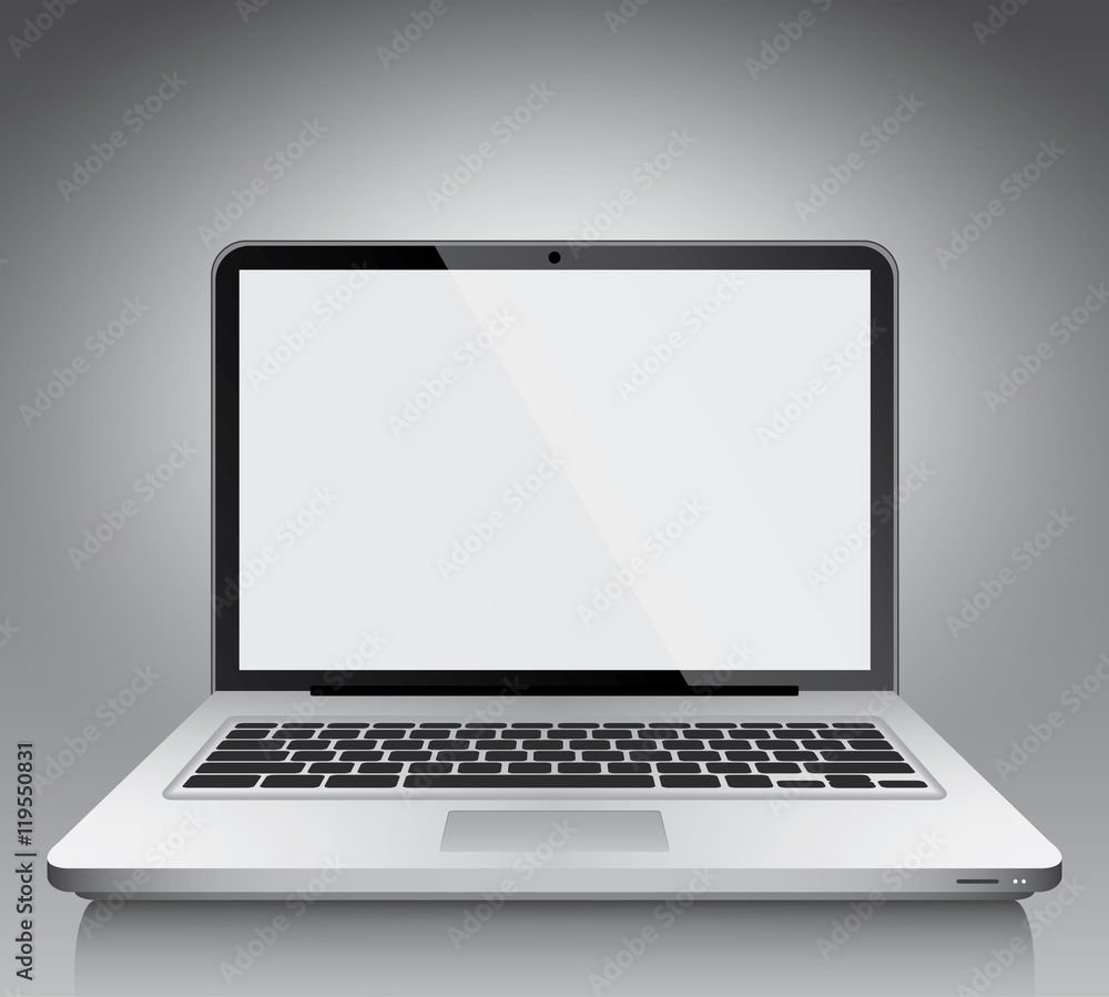 Laptop on grey vector illustration template for advertising