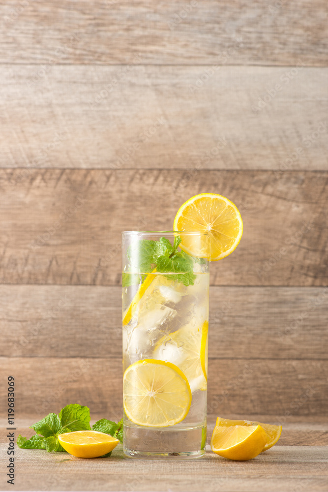 Drink for hot summer days. Fresh lime and lemon lemonade with mi