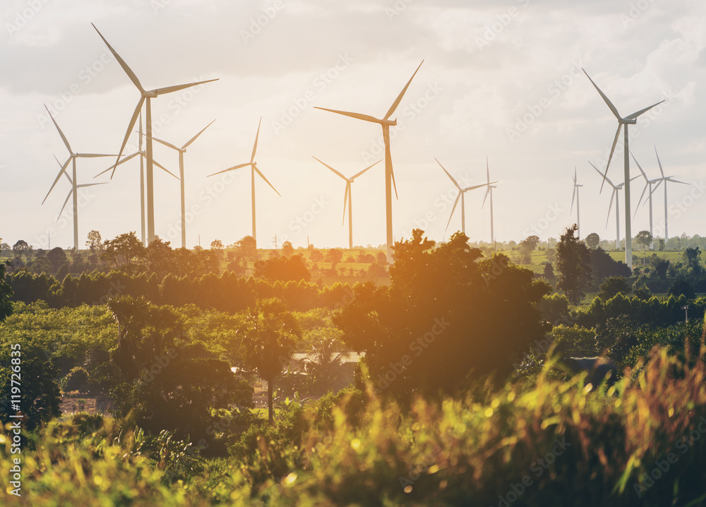 Wind turbine farm on hillside