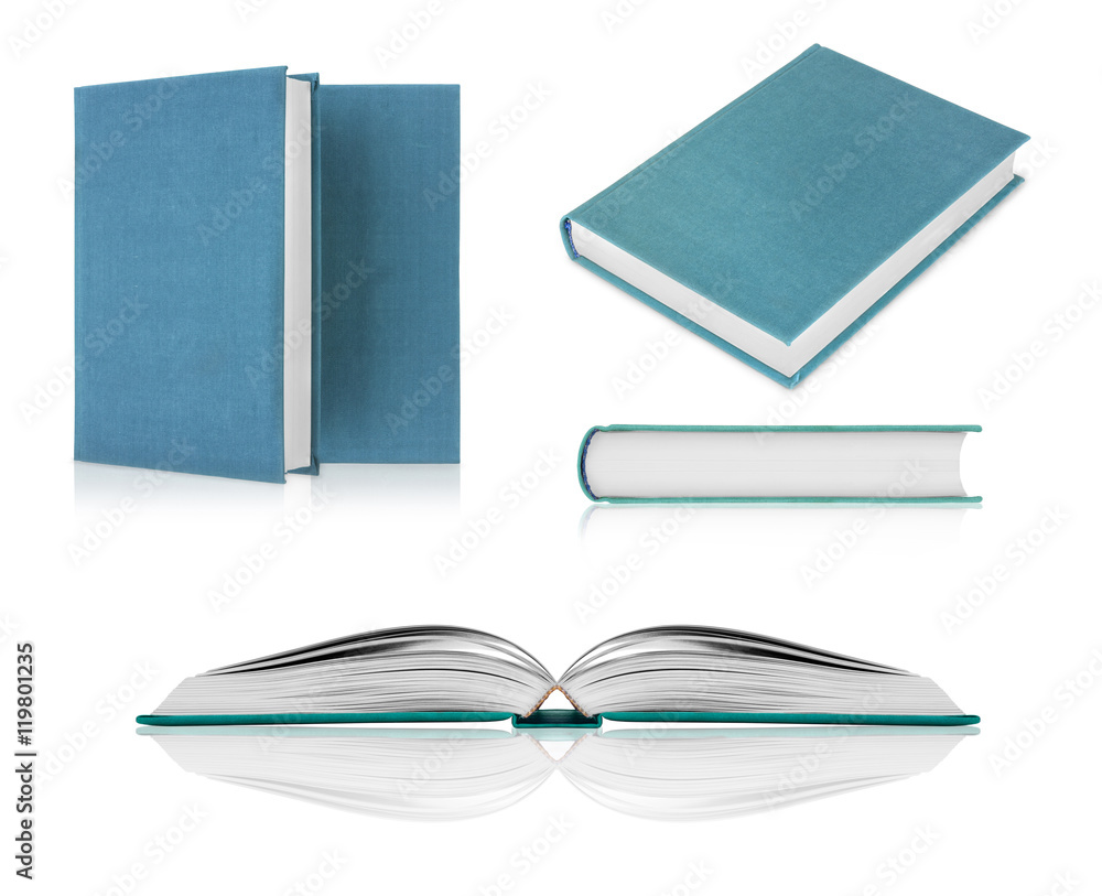 Set of books closeup isolated on white background