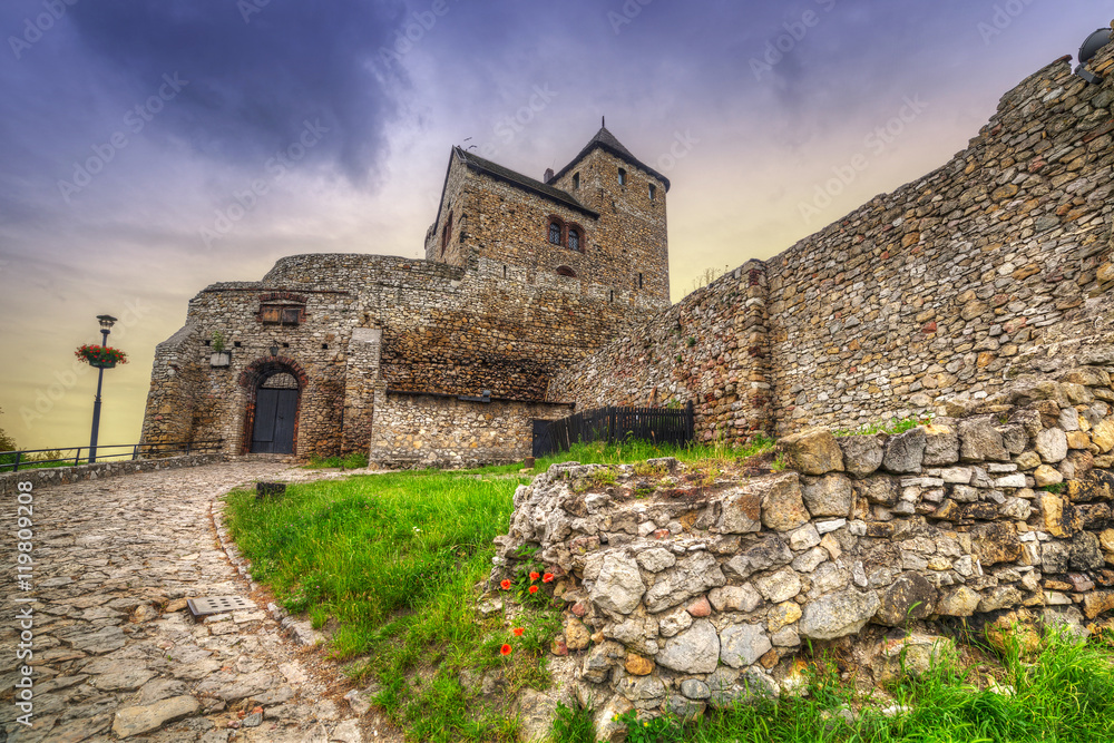 Medieval castle in Bedzin at sunset, Poland