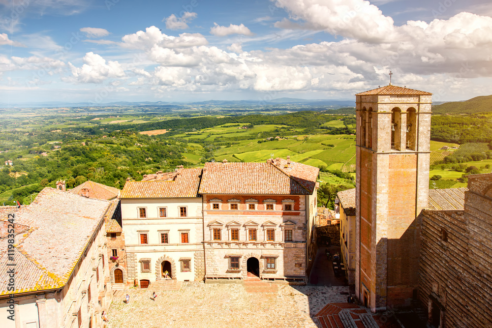 Beautiful cityscape view on Santa Maria Assunta cathedral on the main square in Montepulciano town i