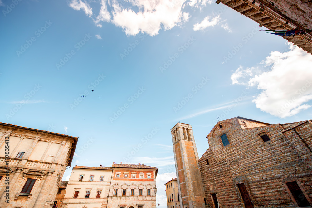 Cityscape view on Santa Maria Assunta cathedral on the main square in Montepulciano town in Italy