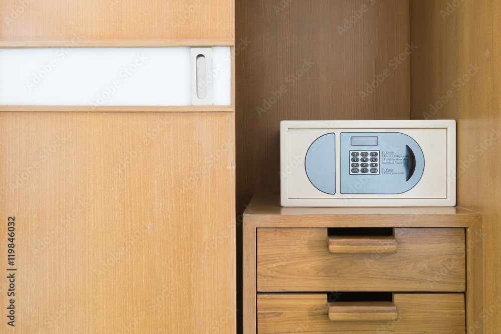  Safe box and wood wardrobe  in hotel