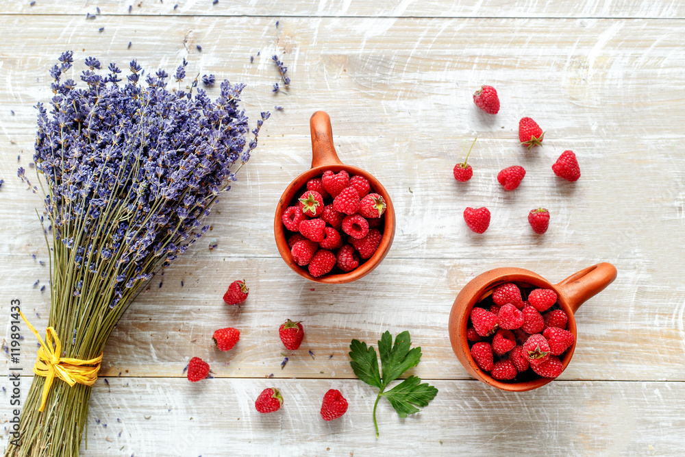 still life pottery and lavender - country style with berries