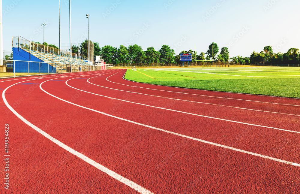 Running track in a sports stadium