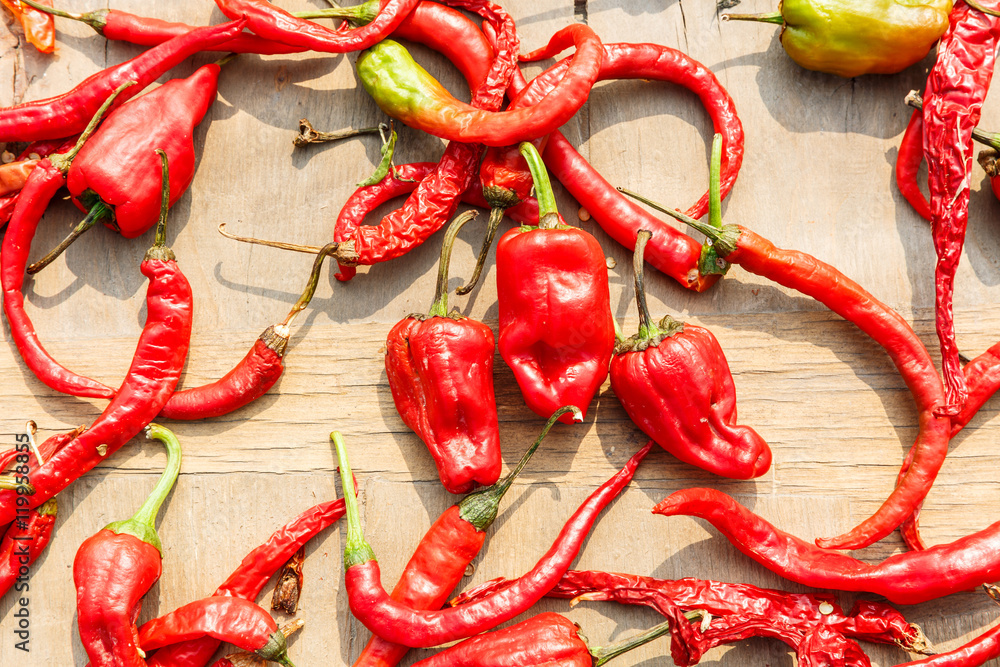 Red chili drying in the sun