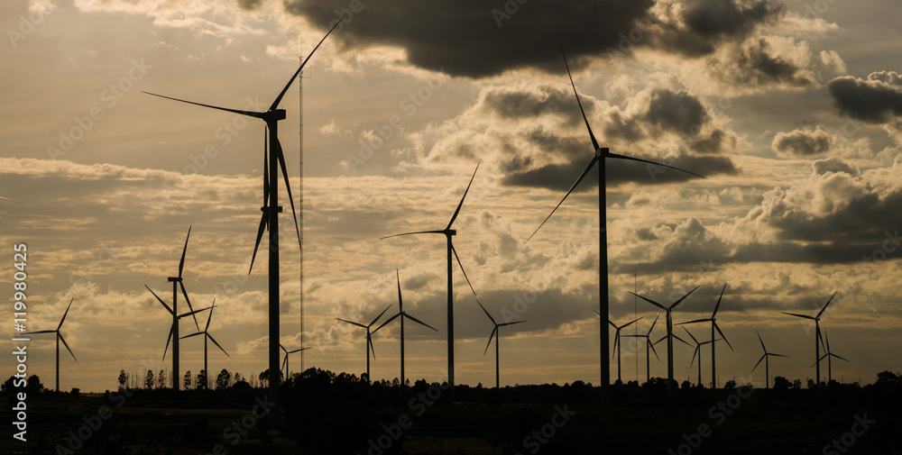 Wind turbine farm on hillside