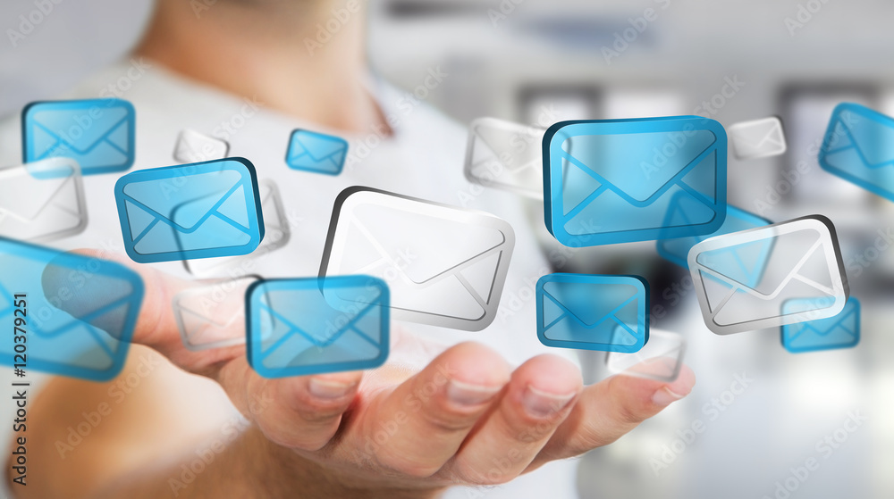 Businessman holding digital email icons ‘3D rendering’