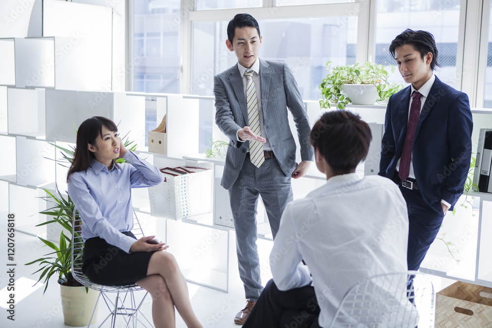 Business people are meeting in a bright office