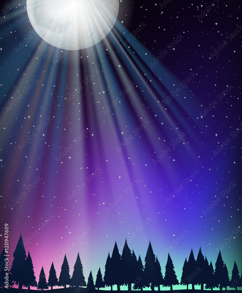 Nature scene with moon and stars