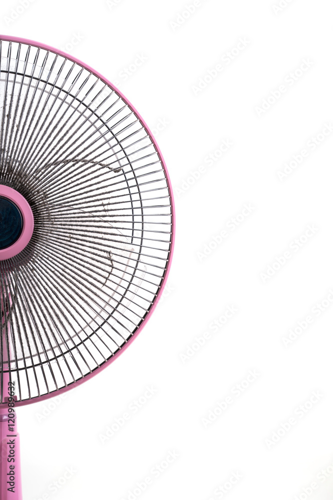 dirty electric fan on white background