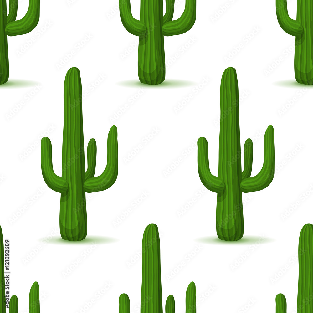 Prickly pear seamless pattern. Cactus vector background with desert plant. Green succulent on a whit