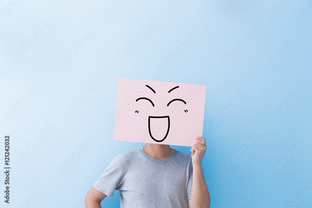 man holding happy expression billboard