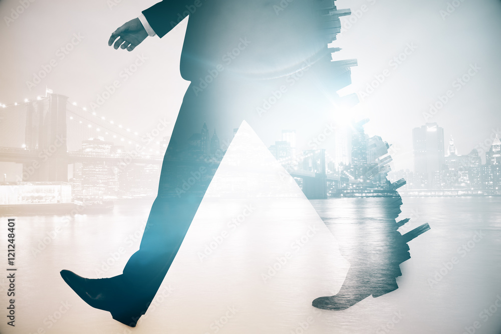 Man walking on city background