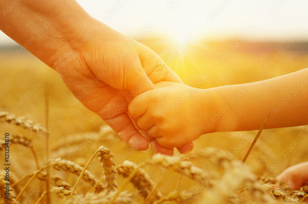 Hands of mother and daughter on sun