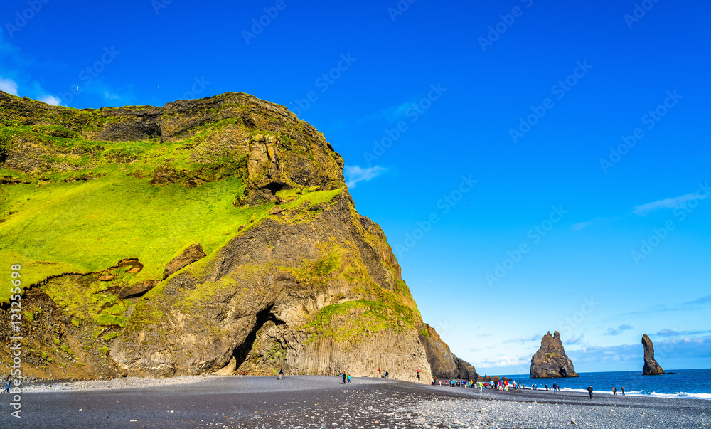 Reynisfjall Mountain at the black sand beach of Reynisfjara - Iceland