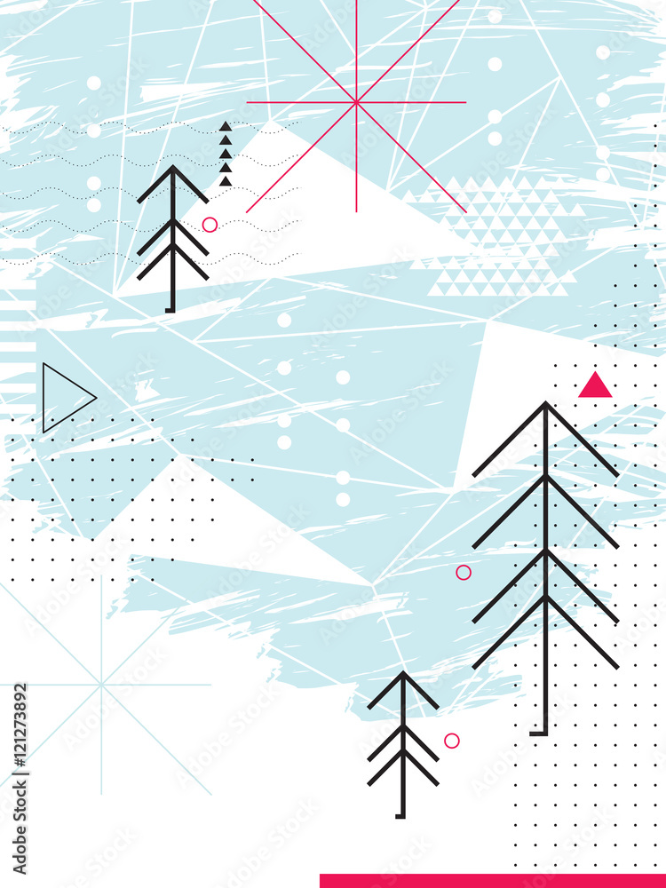 抽象chirstmas卡片。几何拼贴。未来主义