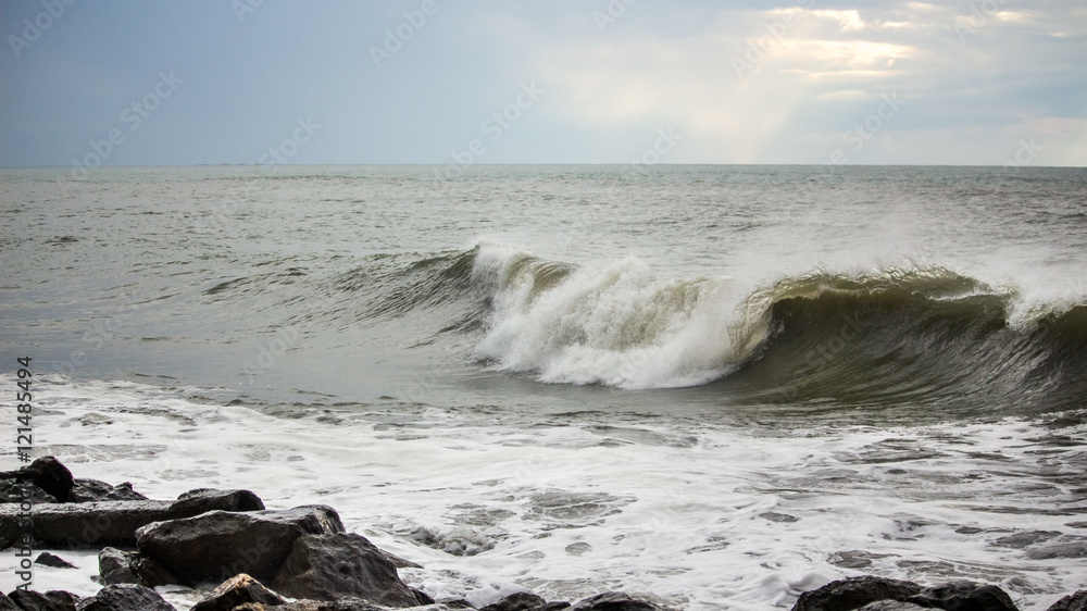 big sea wave on the black sea, Poti, Georgia