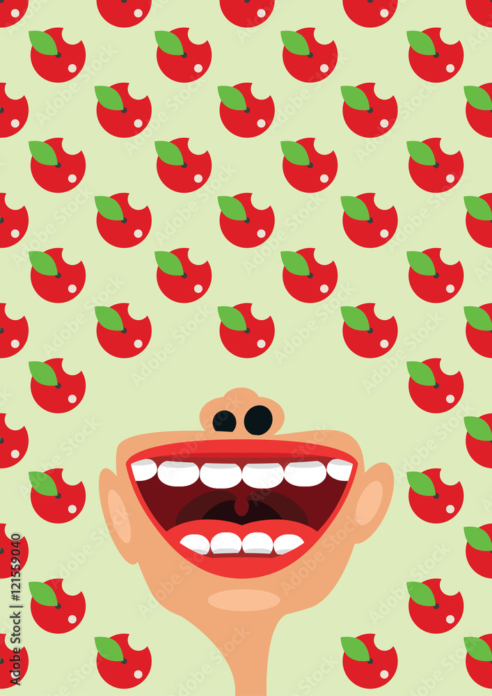 Apples and open mouth as a symbol of healthy diet