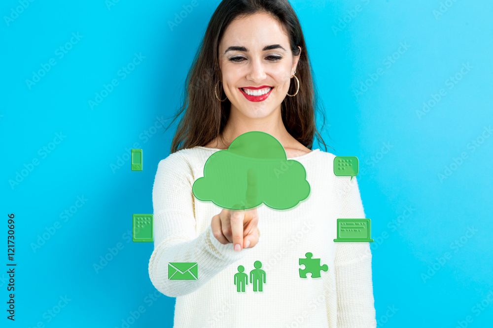 Cloud Computing concept with young woman