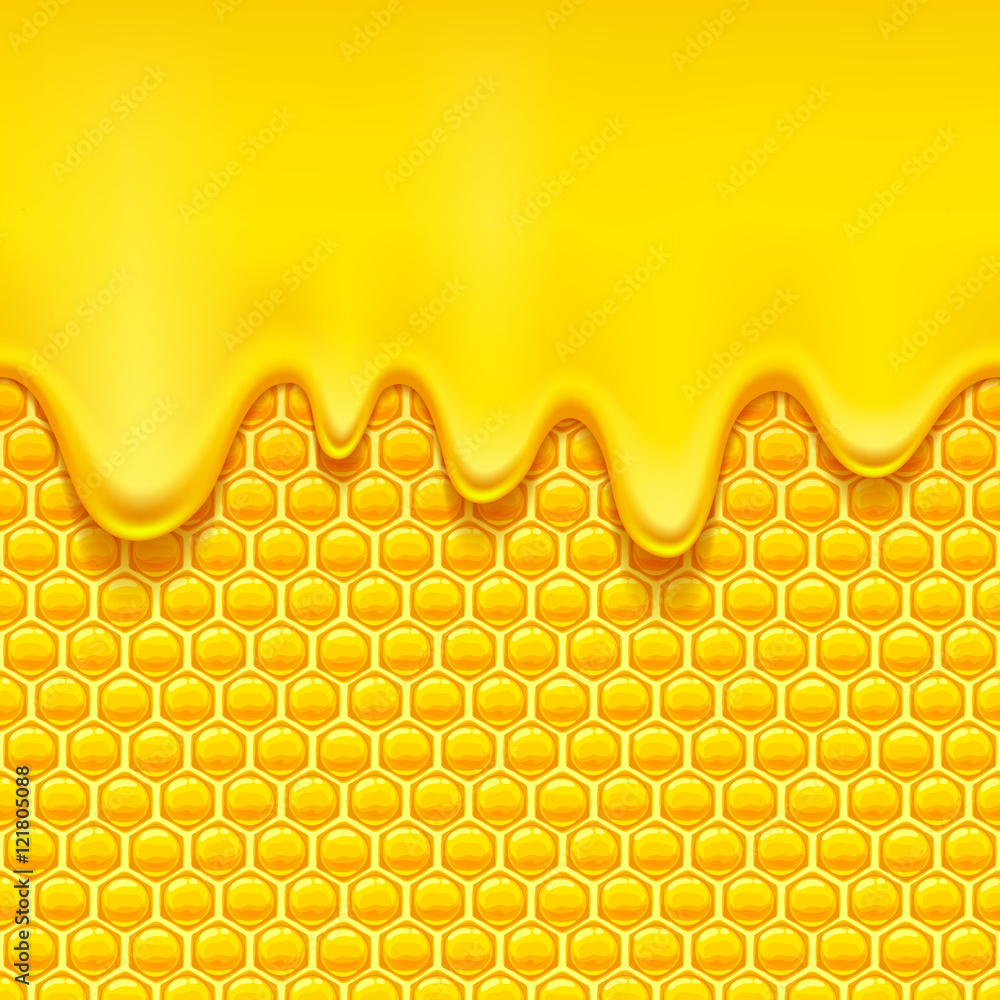 带有蜂窝和蜂蜜滴的黄色图案。