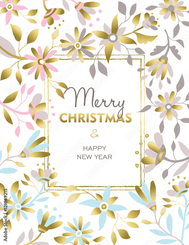 Merry Christmas and new year gold flower design