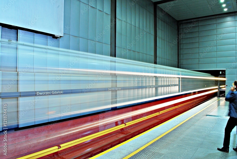 Motion blurred subway train