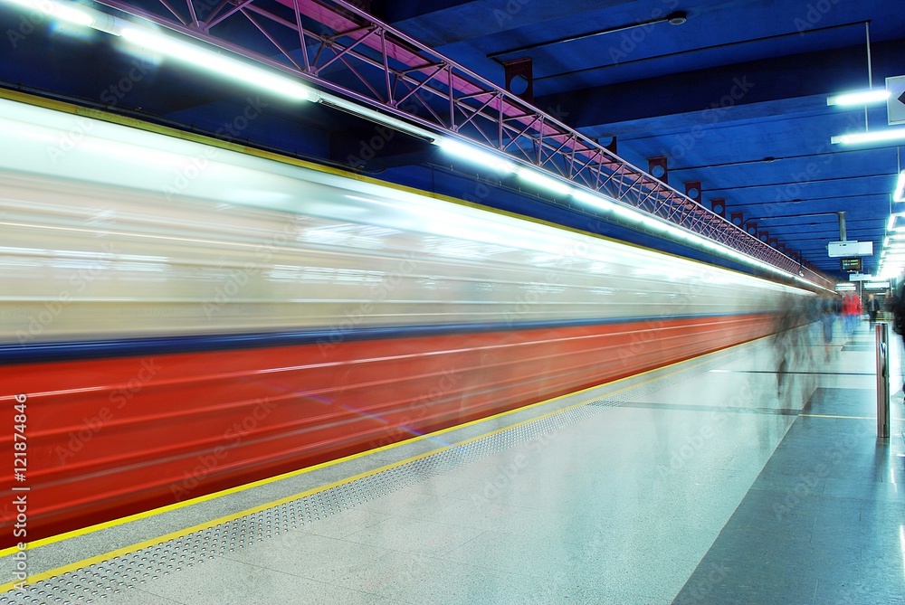 Motion blurred subway train