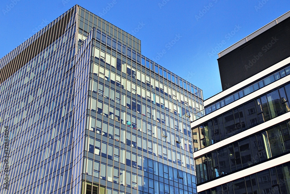 Modern glass silhouettes of skyscrapers in the city